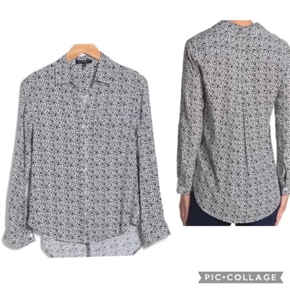 Velvet Heart Elisa Roll Tab Button-Down Black White Floral Pattern Blouse Size L - Picture 13 of 13